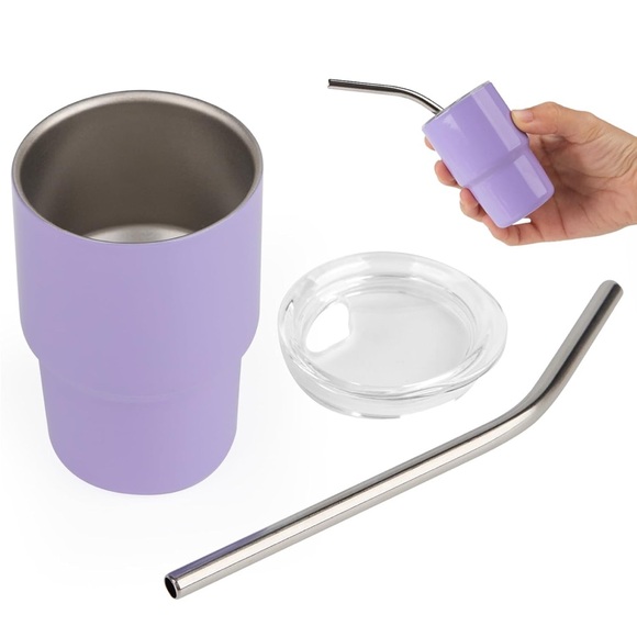 Tiny tumbler shot tumbler stainless steel in purple includes straw - Picture 9 of 11